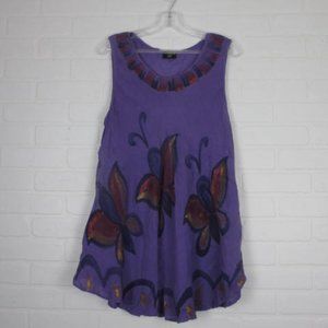 Shiva Fashions Purple Butterfly Tunic Length Tank Top Size Med/Large